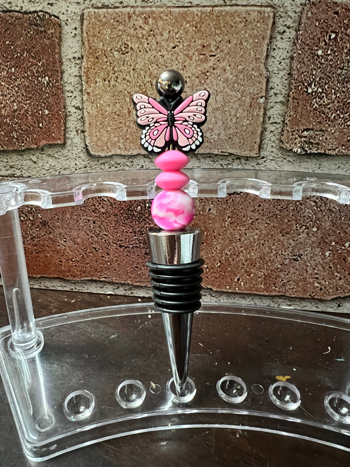 Pink butterfly wine topper
