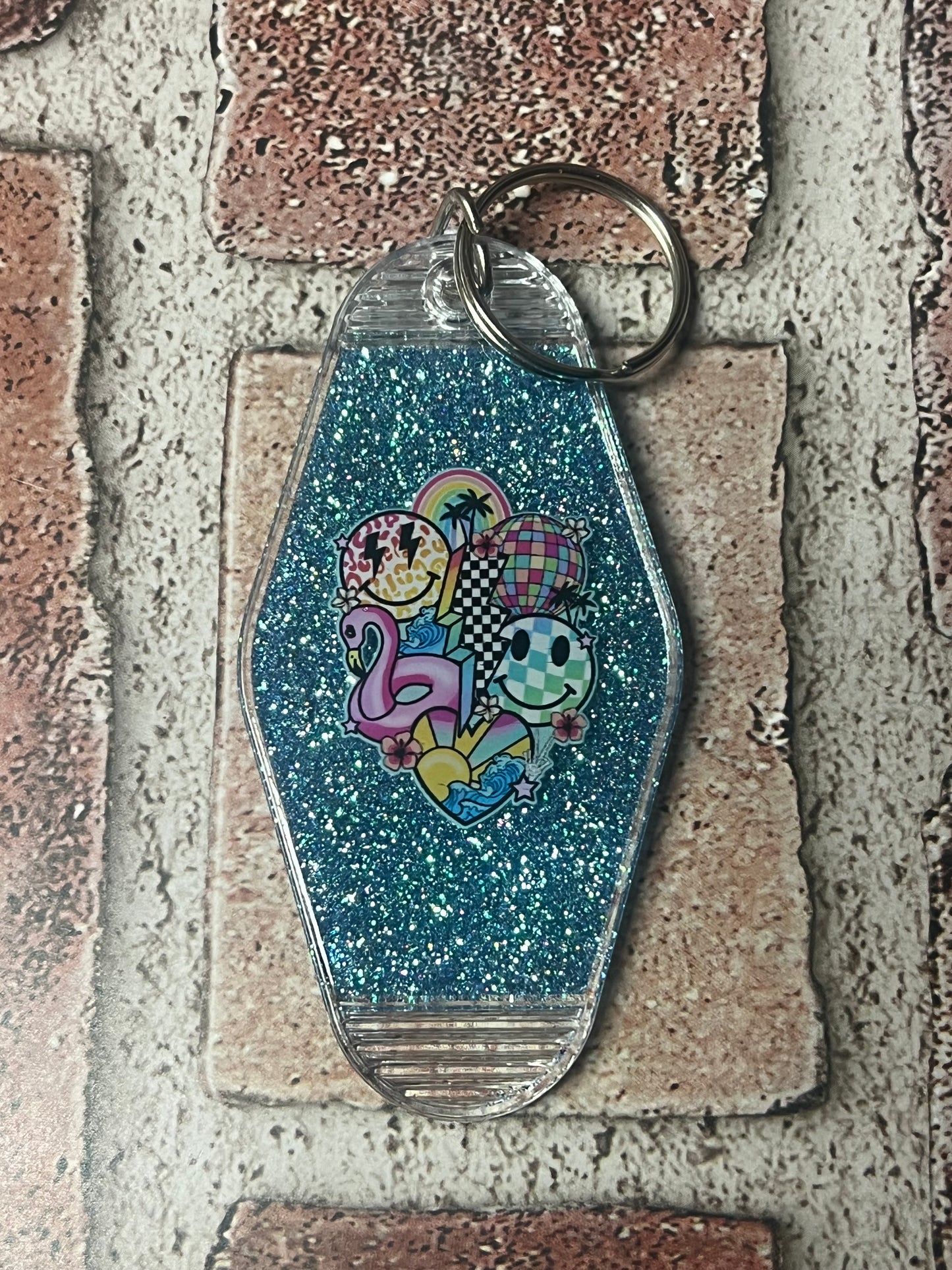 Smiley faces motel keychain