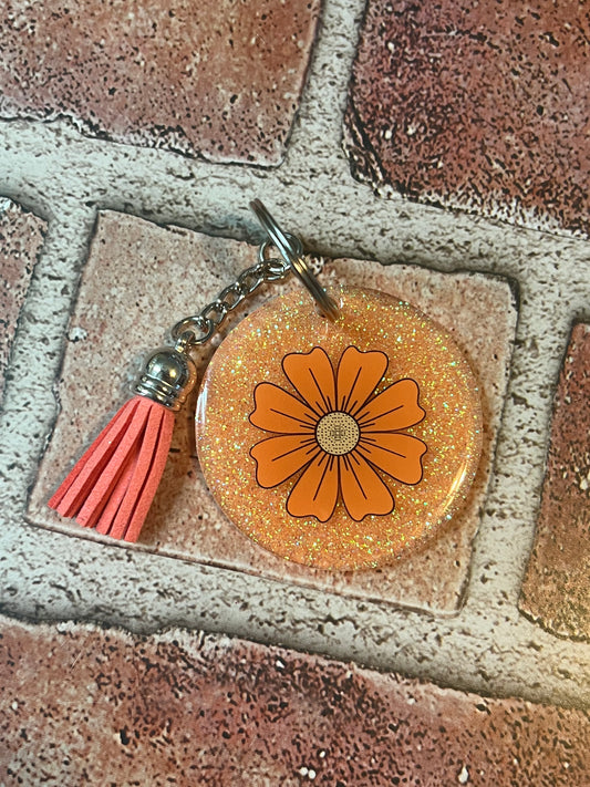 Small orange daisy keychain