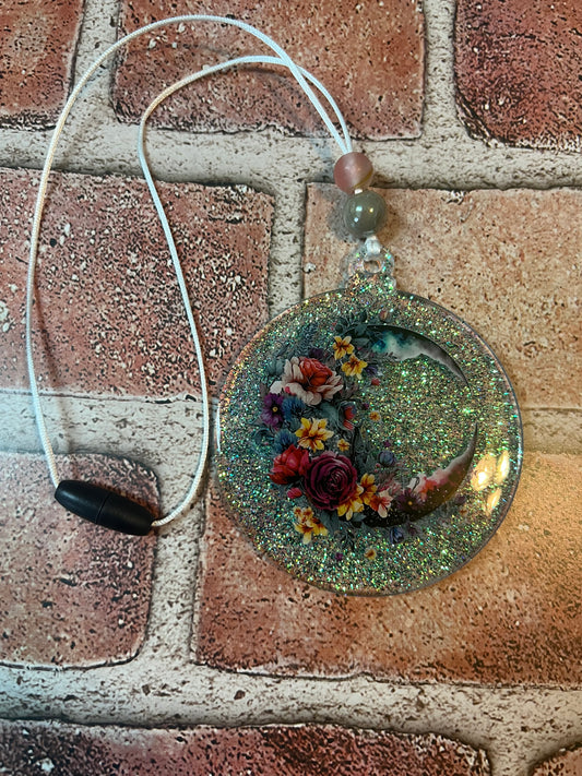 Green moon car charm