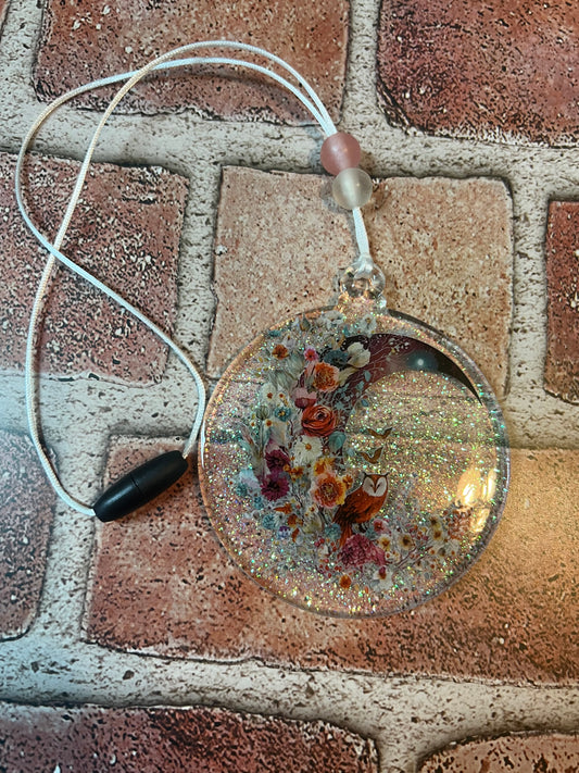 White floral moon car charm